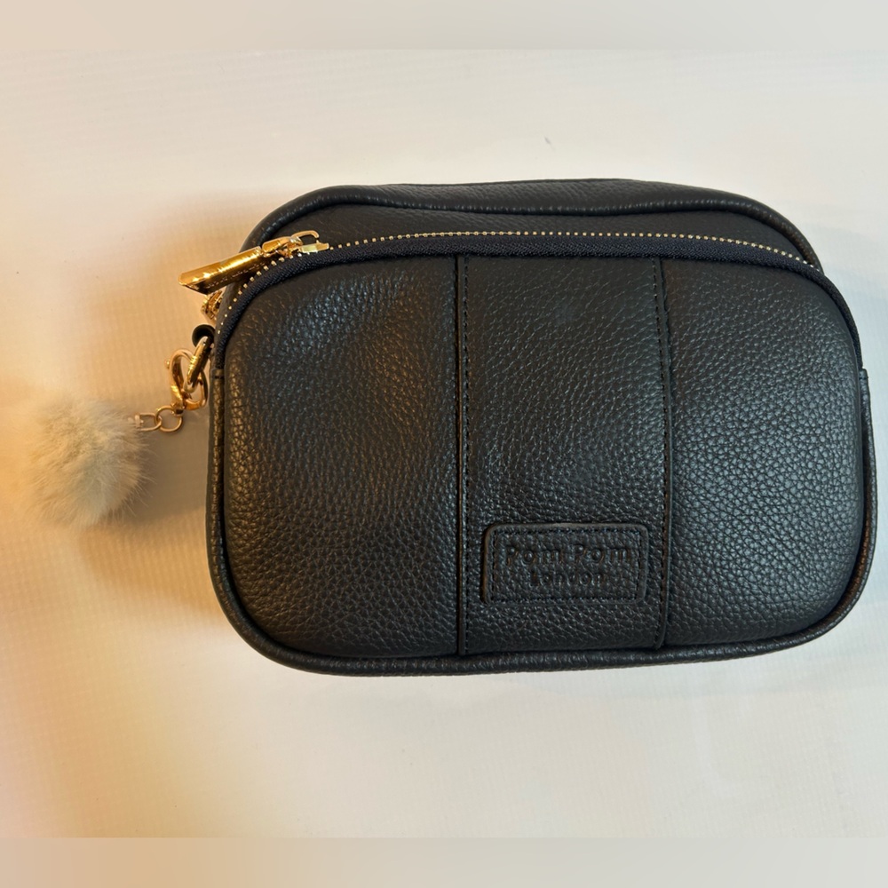 New Dark Navy PomPom London Leather Crossbody Bag